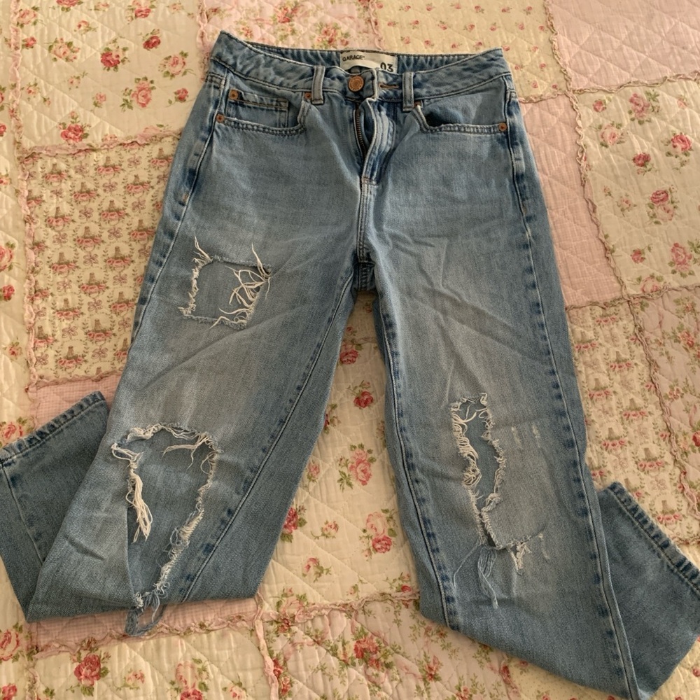 Garage distressed denim mom jeans